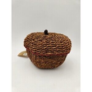 World Market‎ Pumpkin Shape Basket With Lid Brown 7"